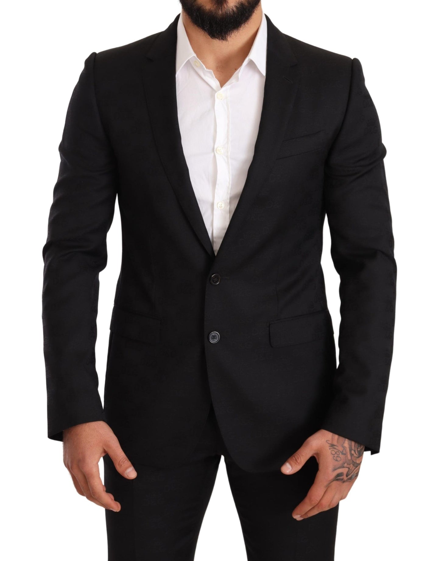 Abito MARTINI slim fit in lana nera con logo in 2 pezzi