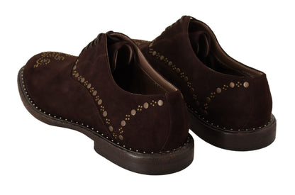 Chaussures derby cloutées Marsala en daim marron