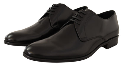 Chaussures Derby en cuir noir à lacets pour hommes