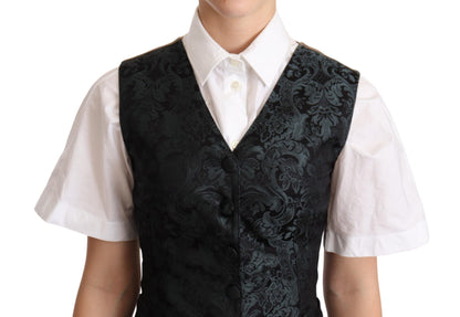 Gilet floreale jacquard nero verde