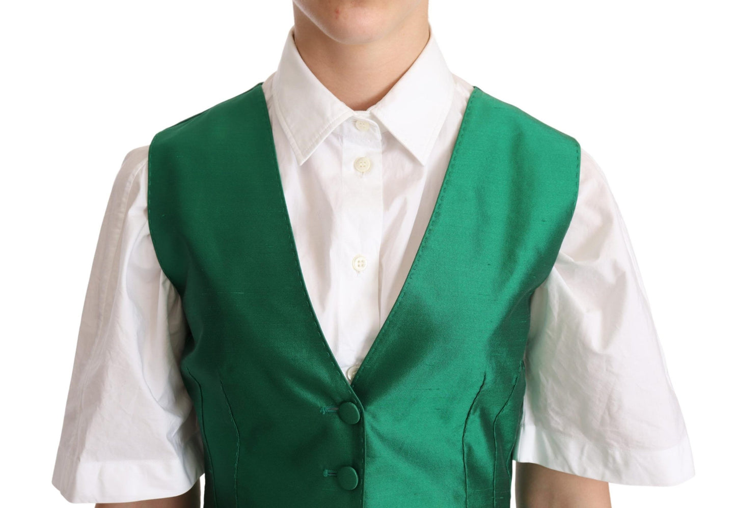 Gilet gilet senza maniche in raso di seta verde