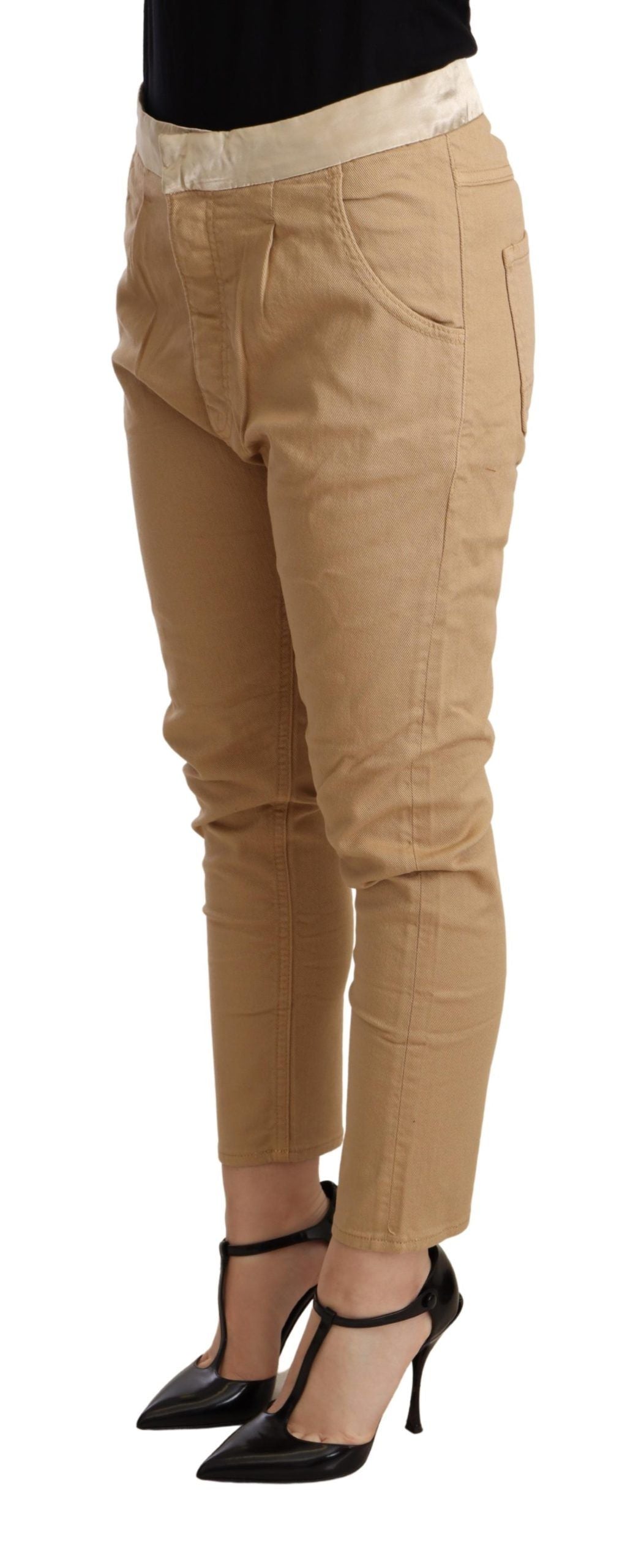 Pantaloni skinny elasticizzati slim fit a vita media beige