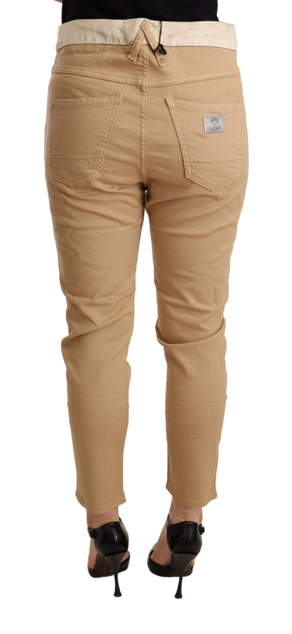 Pantaloni skinny elasticizzati slim fit a vita media beige