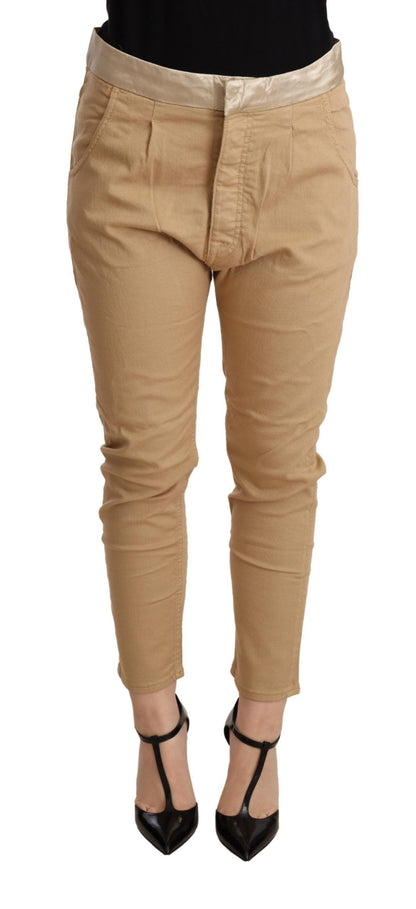 Pantaloni skinny elasticizzati slim fit a vita media beige