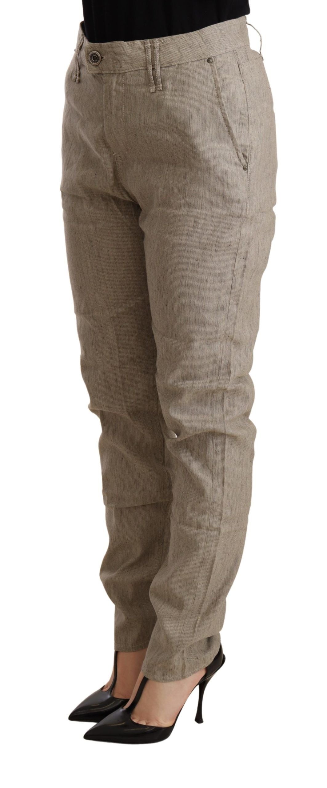 Pantalon baggy stretch décontracté taille moyenne beige