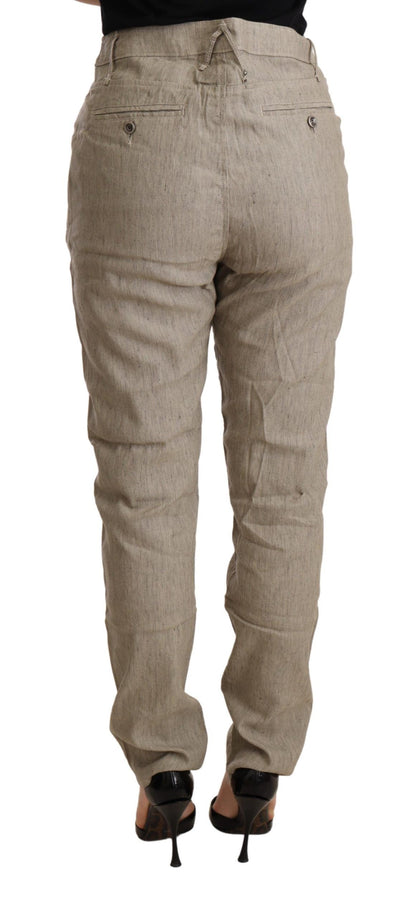 Pantalon baggy stretch décontracté taille moyenne beige