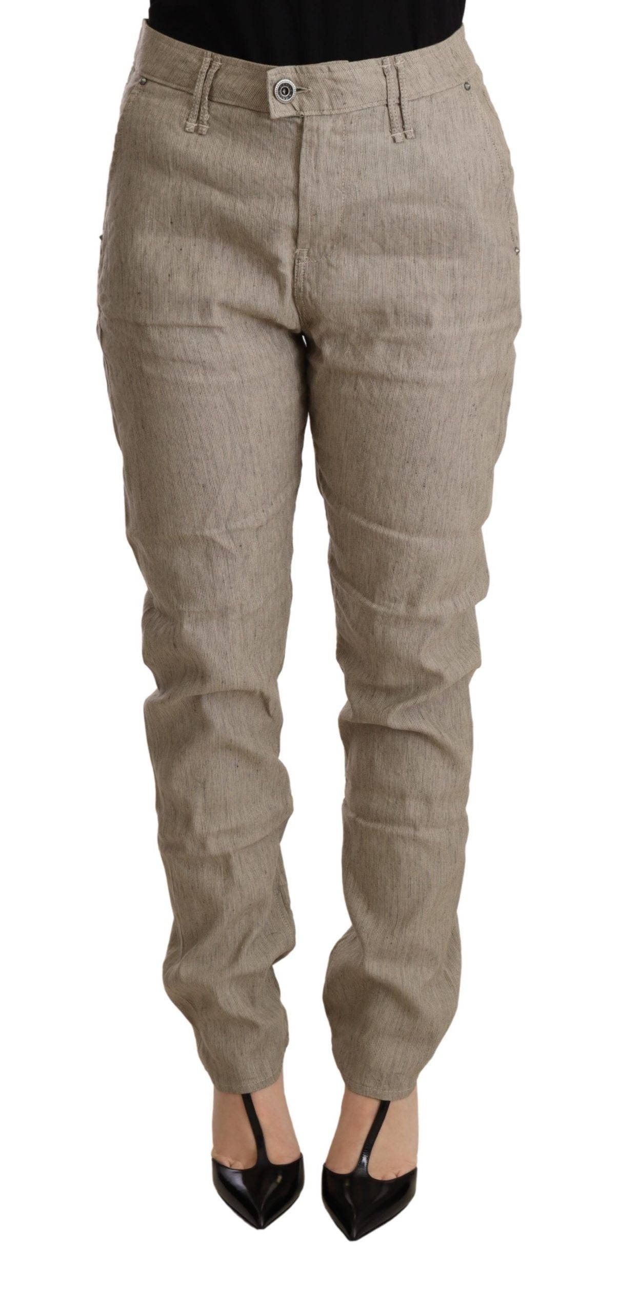 Pantalon baggy stretch décontracté taille moyenne beige