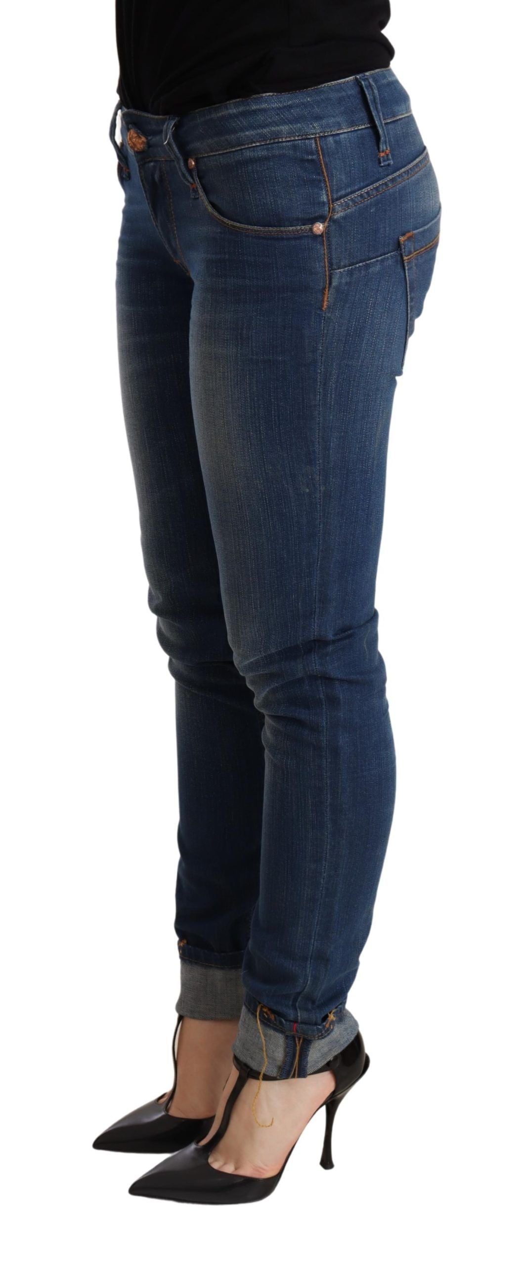 Pantalon en jean skinny taille basse bleu délavé