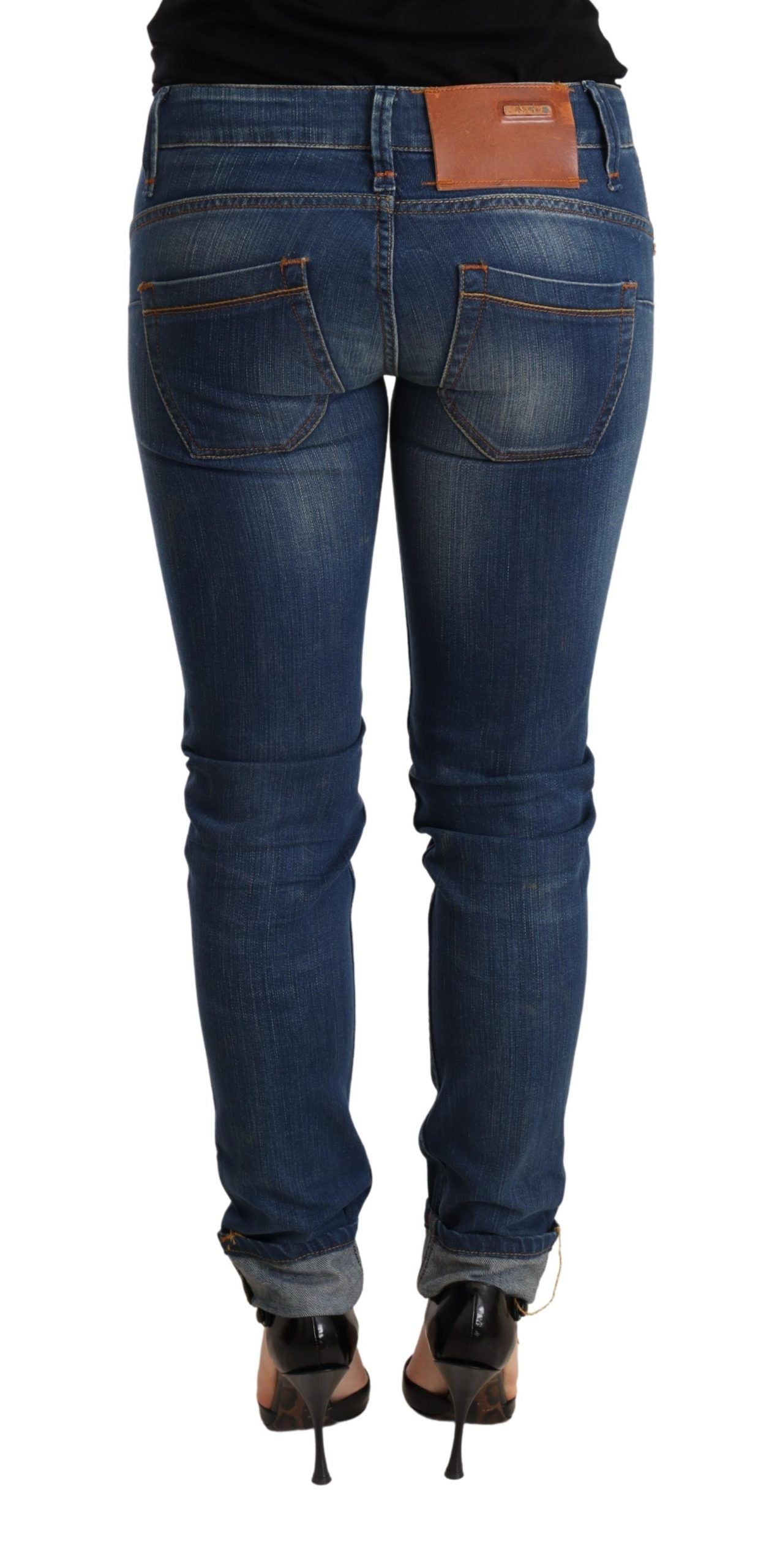 Pantalon en jean skinny taille basse bleu délavé