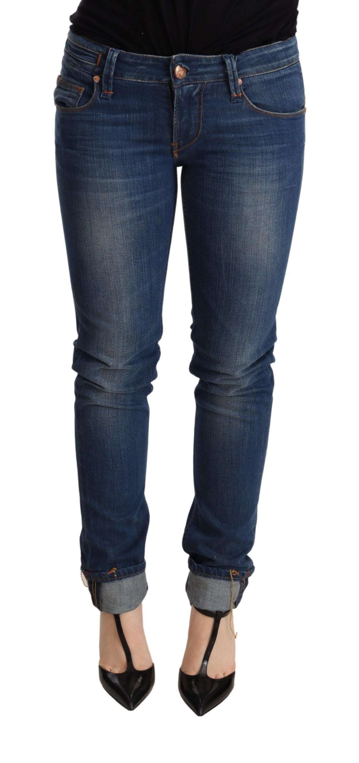 Pantalon en jean skinny taille basse bleu délavé