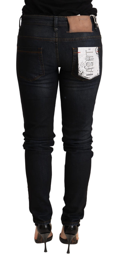 Pantalon en denim skinny taille basse bleu délavé