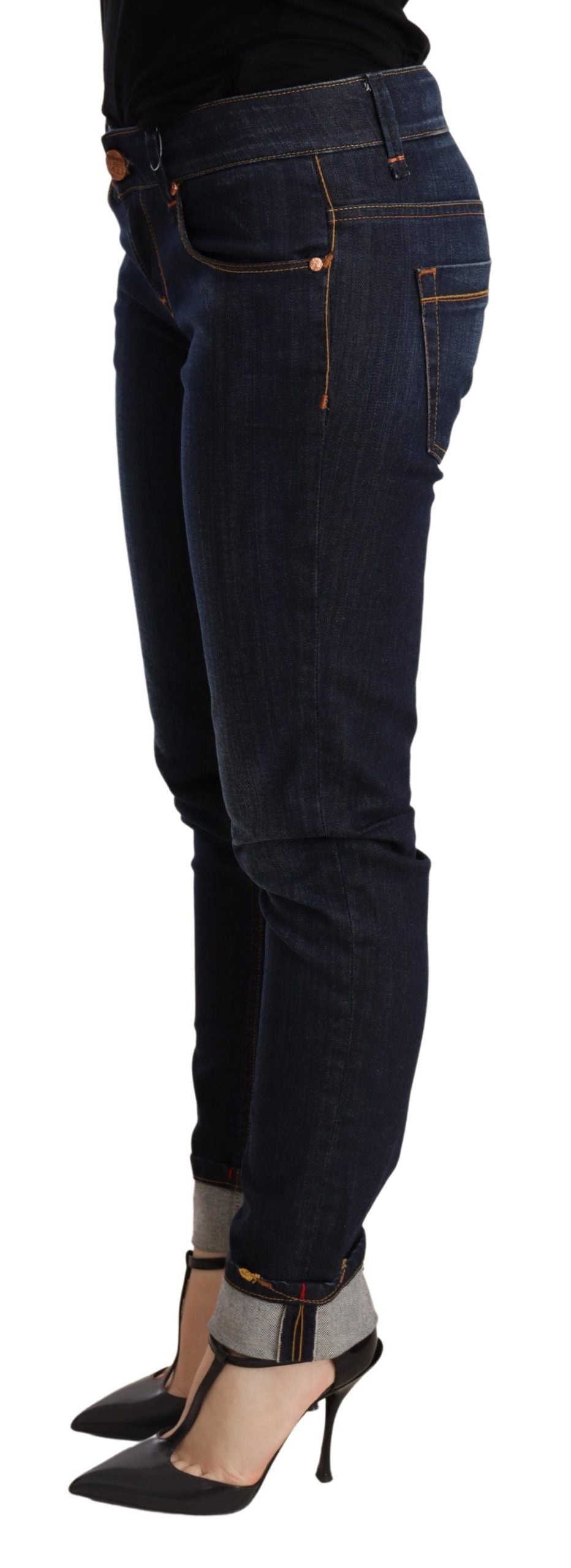 Pantalon en denim skinny taille basse bleu délavé