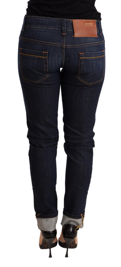 Pantalon en denim skinny taille basse bleu délavé