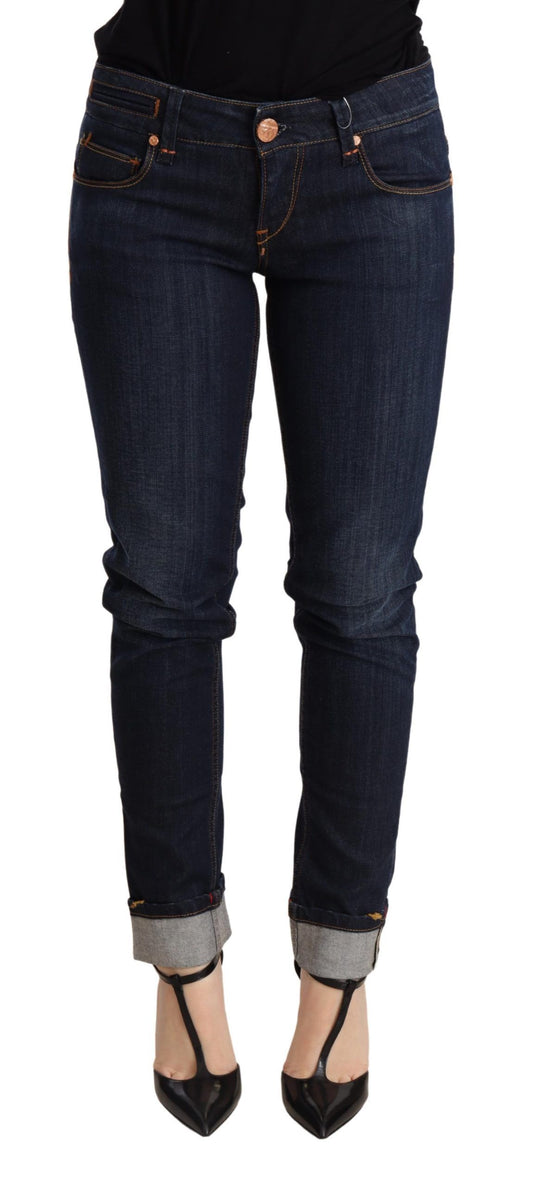 Pantalon en denim skinny taille basse bleu délavé