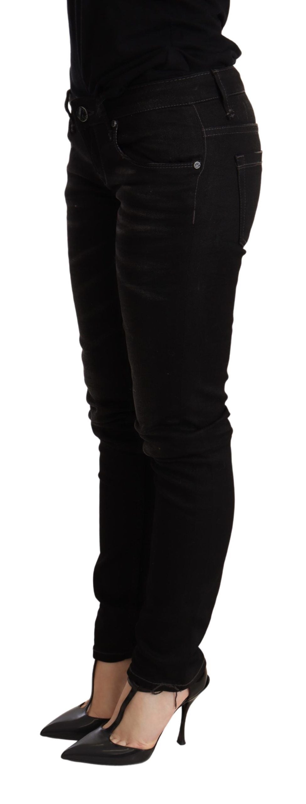 Pantalon en denim skinny taille basse noir