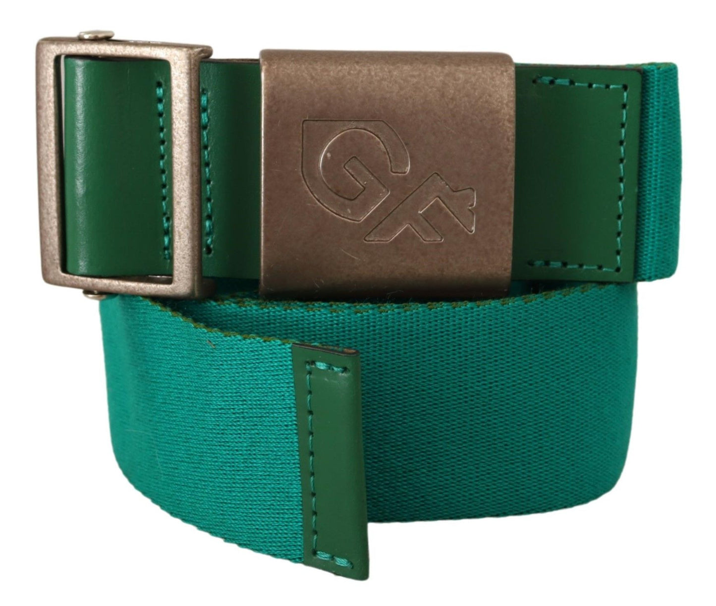 Ceinture en coton vert avec boucle en métal et logo argenté