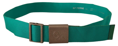 Ceinture en coton vert avec boucle en métal et logo argenté