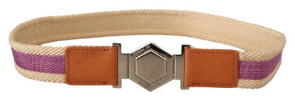 Ceinture à boucle avec logo hexagonal argenté en cuir multicolore