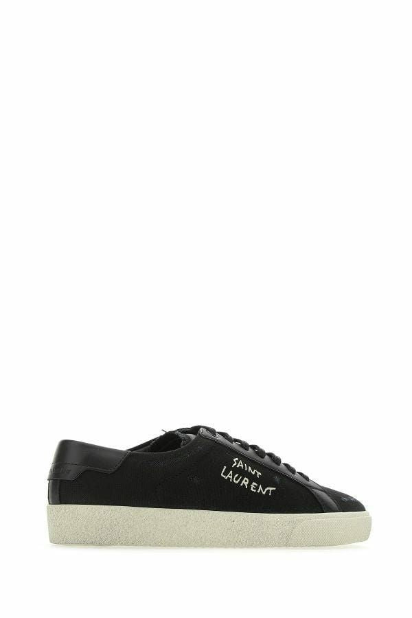 Schwarze Low-Top-Sneaker aus Segeltuch und Leder