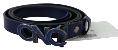 Cintura skinny alla moda con logo in pelle blu