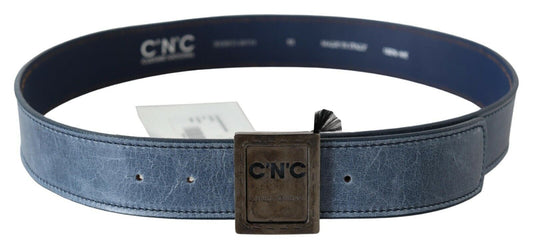 Ceinture bleue à boucle avec logo en cuir normal