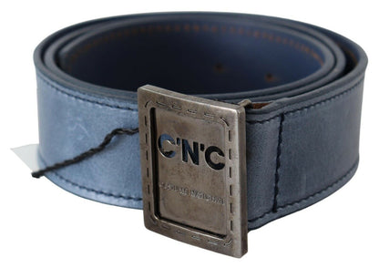 Ceinture bleue à boucle avec logo en cuir normal