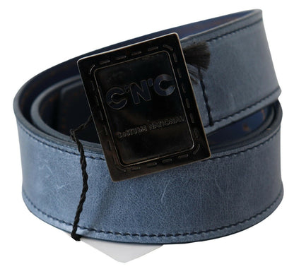 Ceinture bleue à boucle avec logo en cuir normal