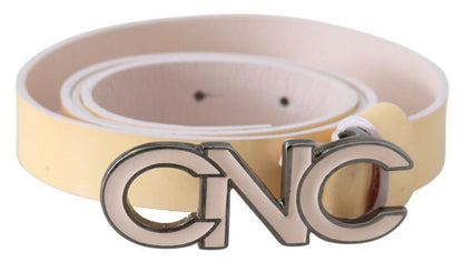 Ceinture en cuir beige avec logo lettre rose