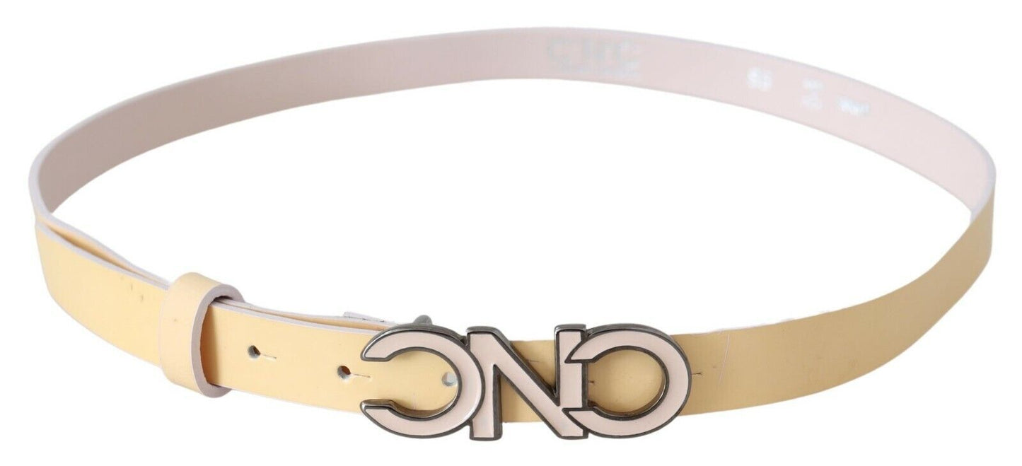 Ceinture en cuir beige avec logo lettre rose