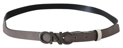 Ceinture à boucle avec logo en cuir blanc et noir