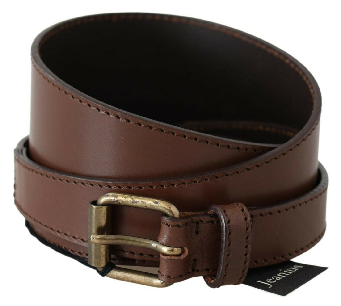 Ceinture à boucle en métal rustique en cuir véritable marron