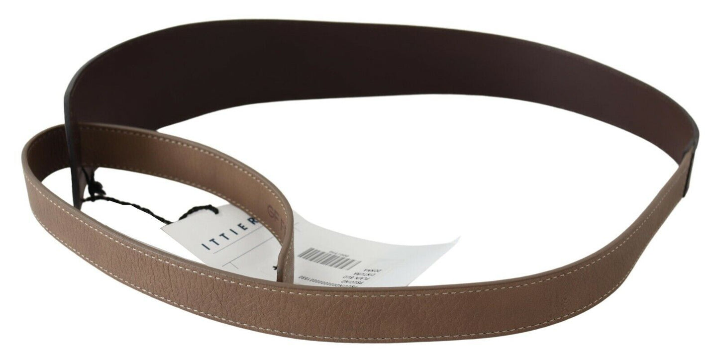 Ceinture large en cuir véritable marron avec logo