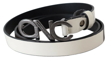 Ceinture Ceinture à logo en cuir gris métallisé