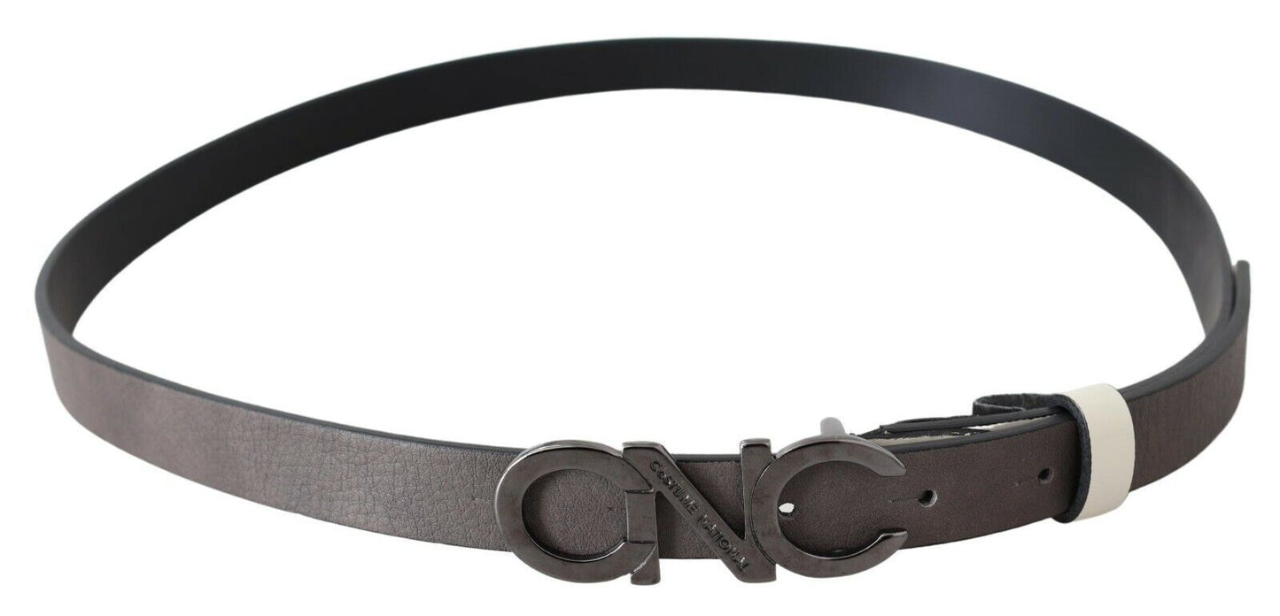 Ceinture Ceinture à logo en cuir gris métallisé