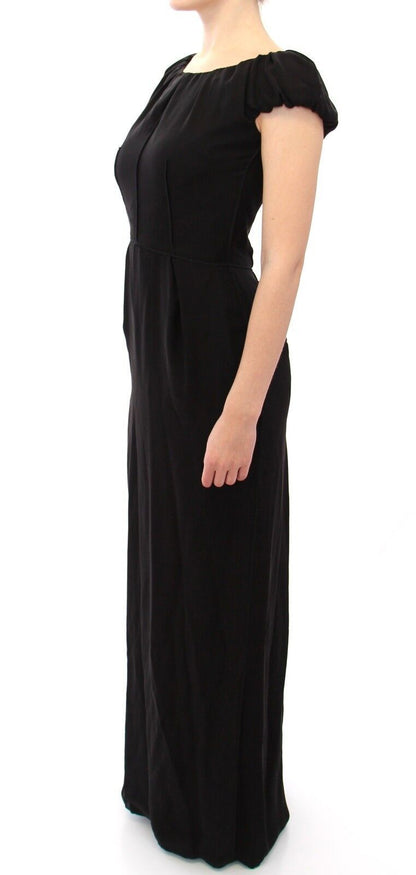 Robe Maxi IT en soie noire à manches courtes