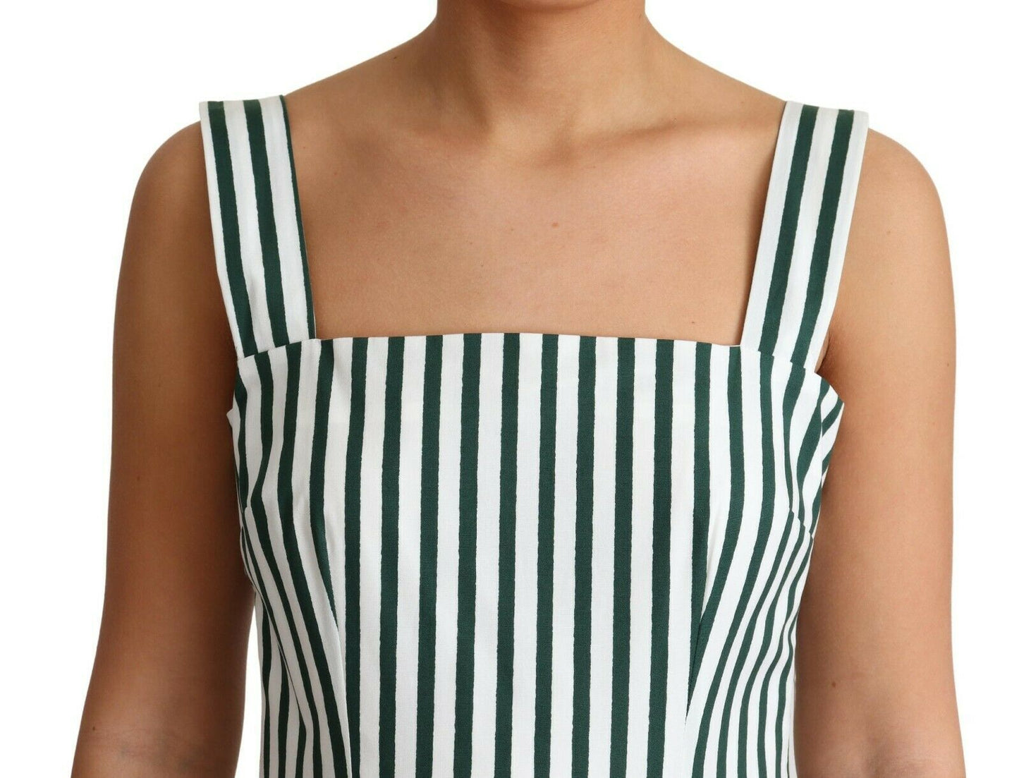 Dolce & Gabbana Chic Sleeveless A-Line Dress in White & Green