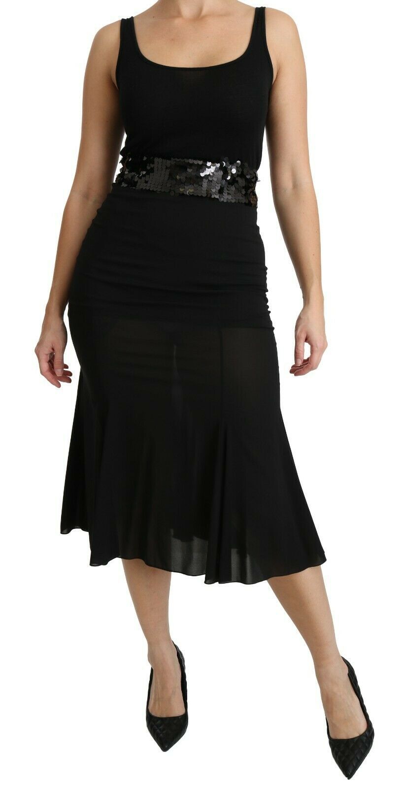 Jupe midi sirène noire taille haute en soie