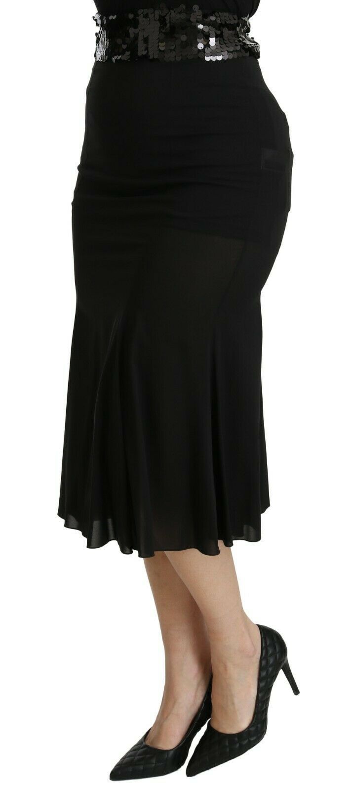 Jupe midi sirène noire taille haute en soie