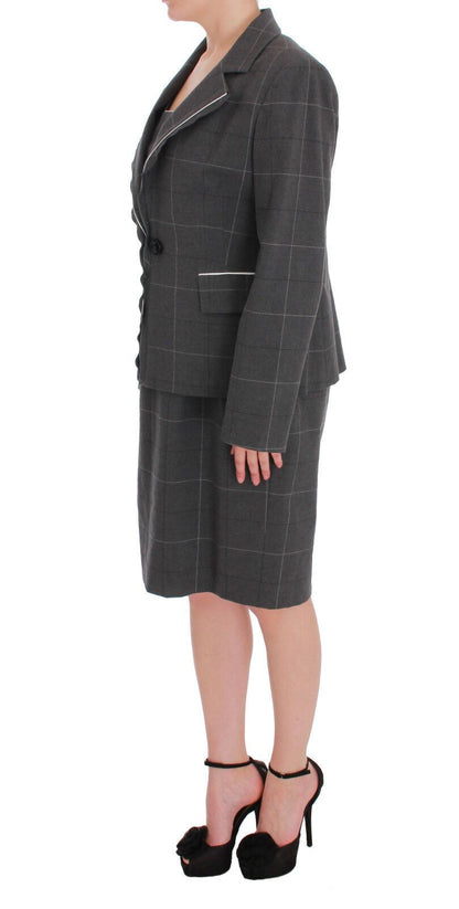 Grau kariertes Blazer-Kleid-Set aus Baumwolle