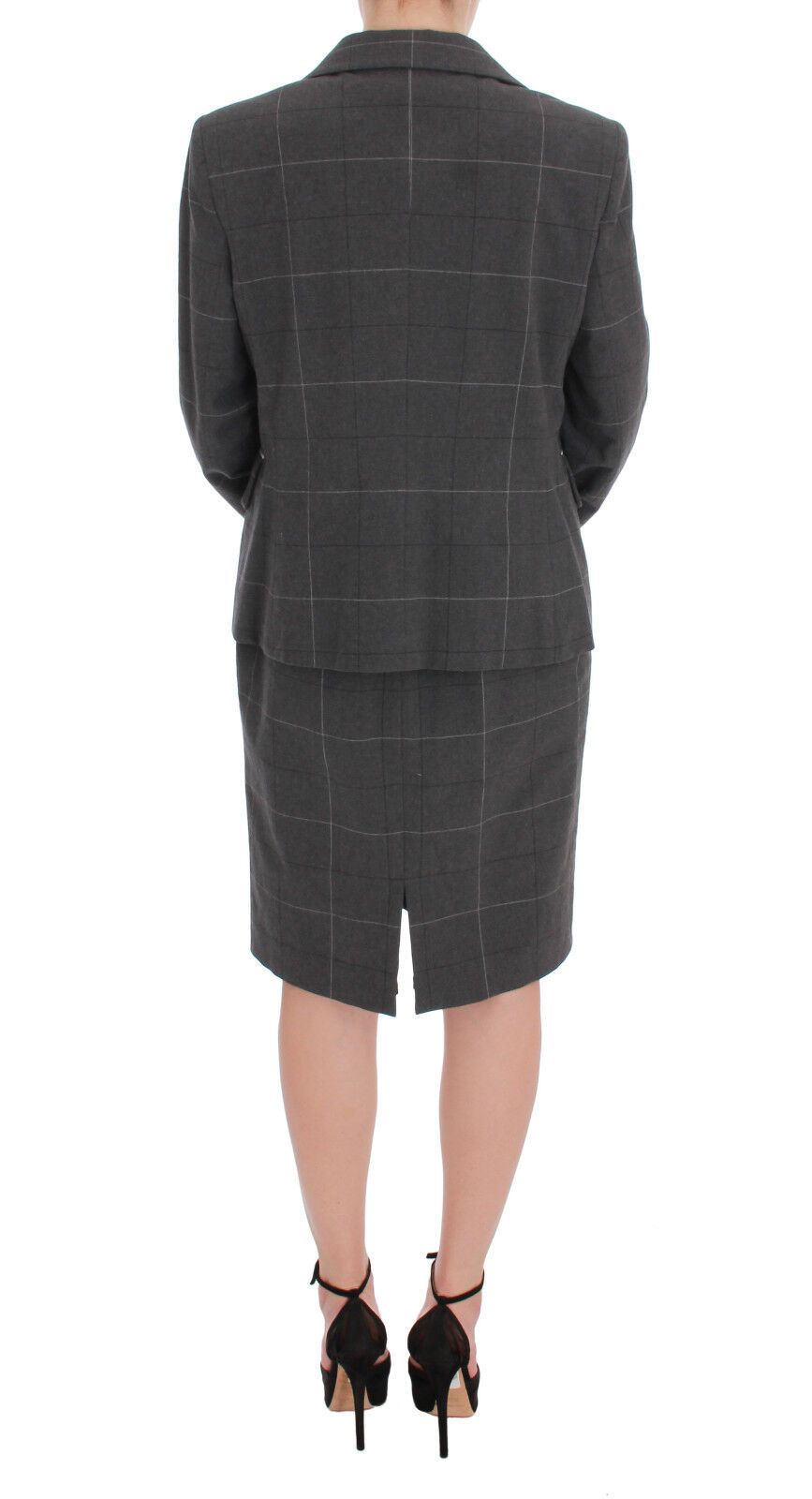 Ensemble robe blazer en coton à carreaux gris