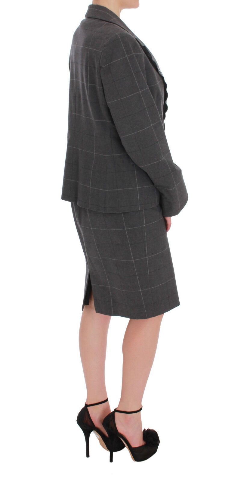 Ensemble robe blazer en coton à carreaux gris