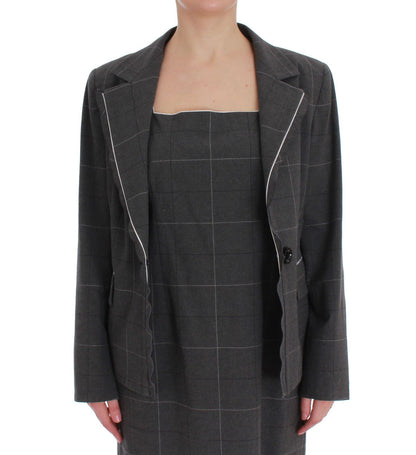 Completo completo blazer in cotone a quadretti grigio