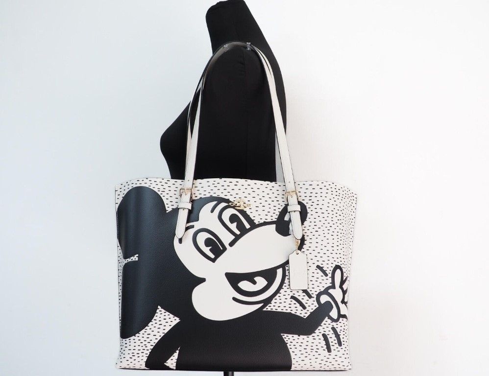 (C6978) Grand sac fourre-tout en cuir Mickey Mouse X Keith Haring Mollie