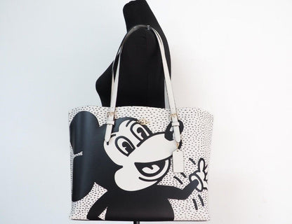 (C6978) Grand sac fourre-tout en cuir Mickey Mouse X Keith Haring Mollie