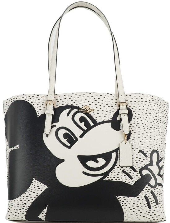 (C6978) Grand sac fourre-tout en cuir Mickey Mouse X Keith Haring Mollie