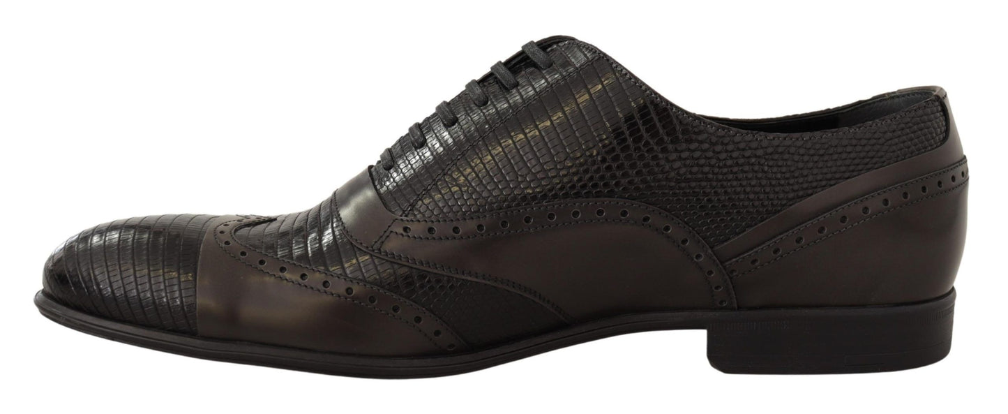 Chaussures habillées Oxford en cuir peau de lézard marron