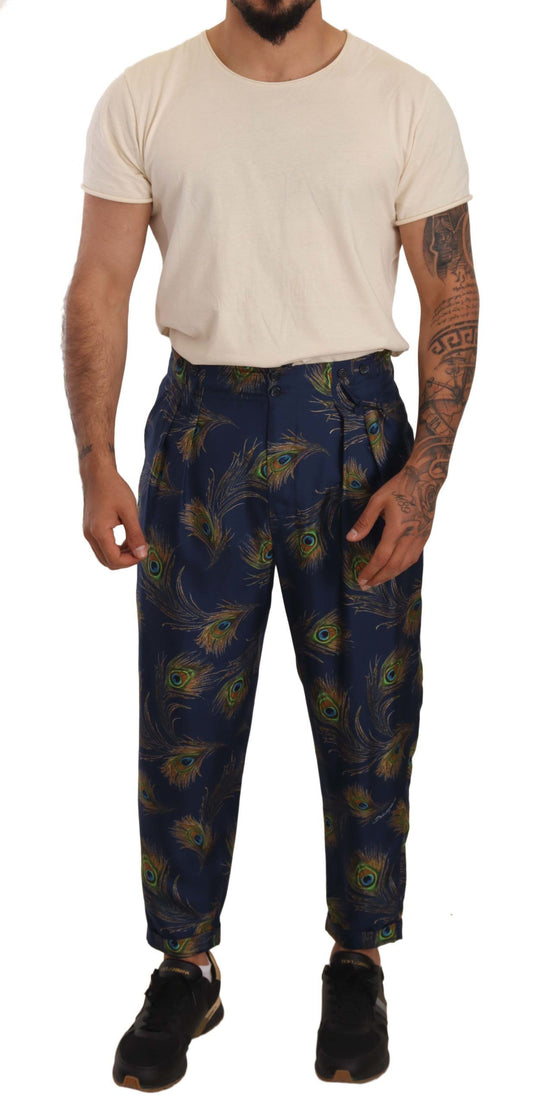 Dolce & Gabbana Exquisite Peacock Print Silk Trousers