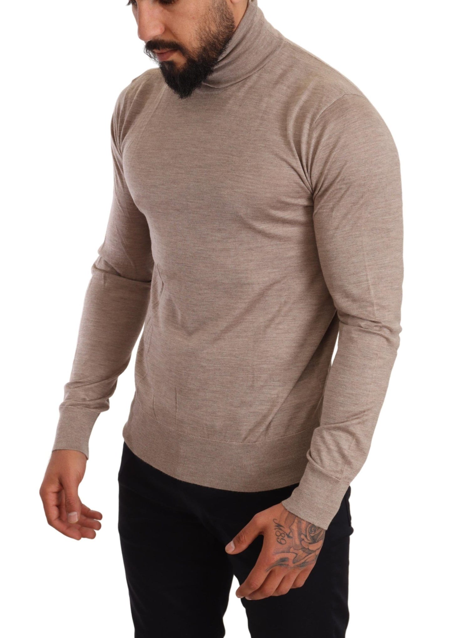 Maglione pullover dolcevita in cashmere beige