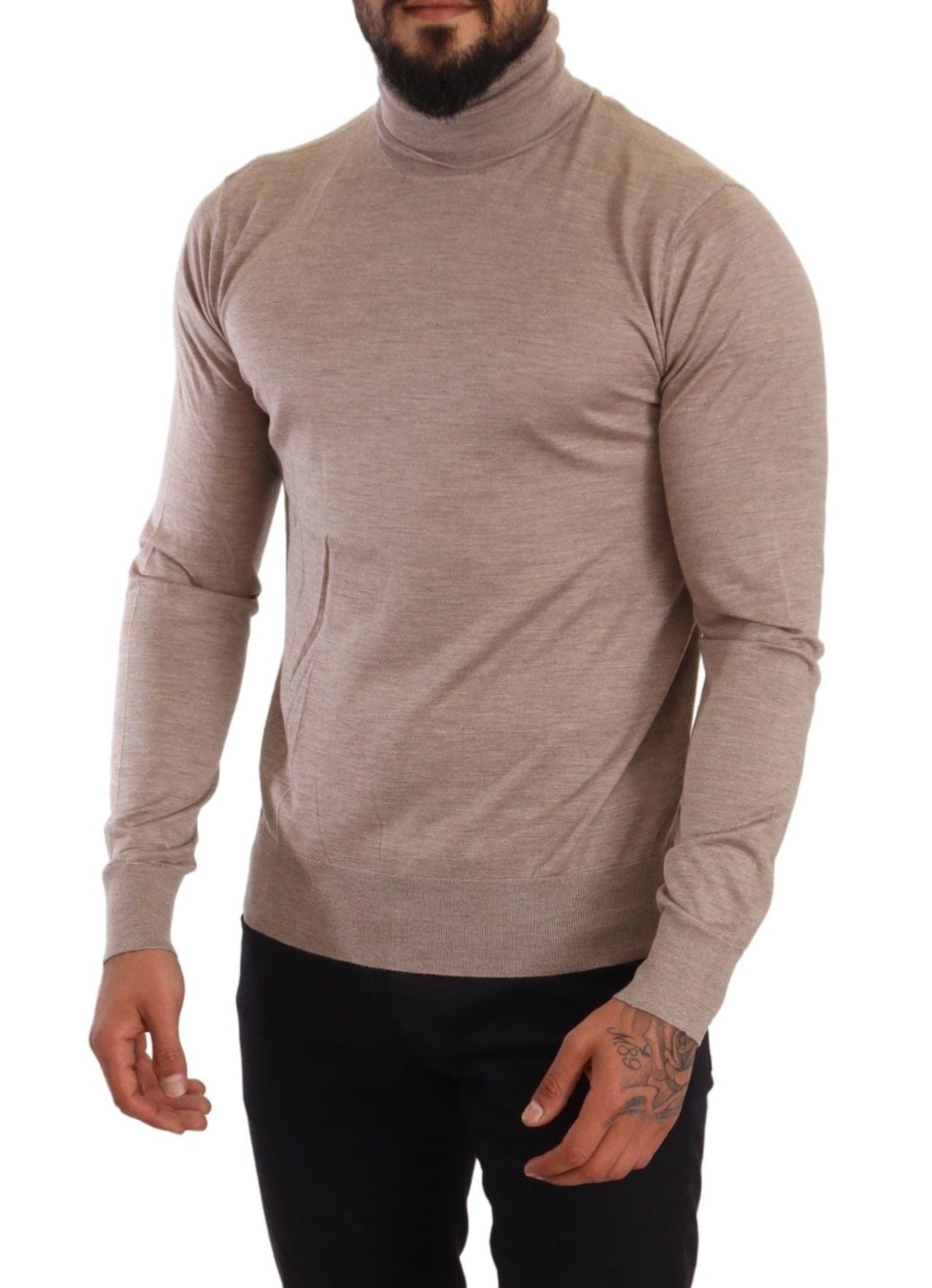 Maglione pullover dolcevita in cashmere beige