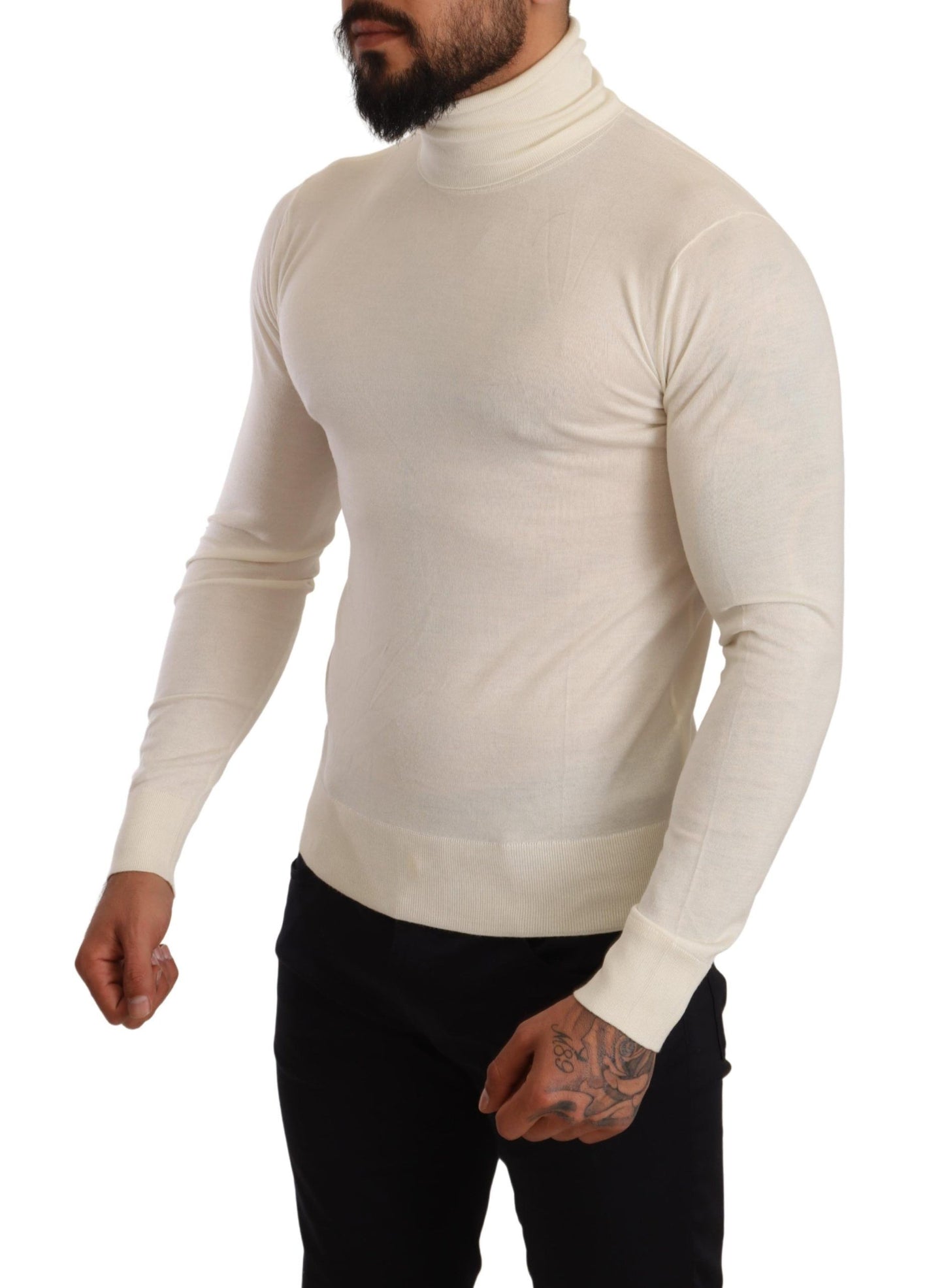 Maglione pullover a collo alto in cashmere color crema